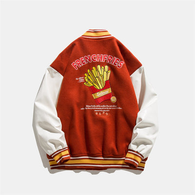 Chaqueta de Béisbol Holgada Unisex con Bordado de Papas Fritas - Image 14