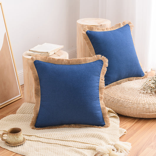 Funda de Almohada de Algodón y Lino Estilo Nórdico Reforzada Color Sólido - Image 3