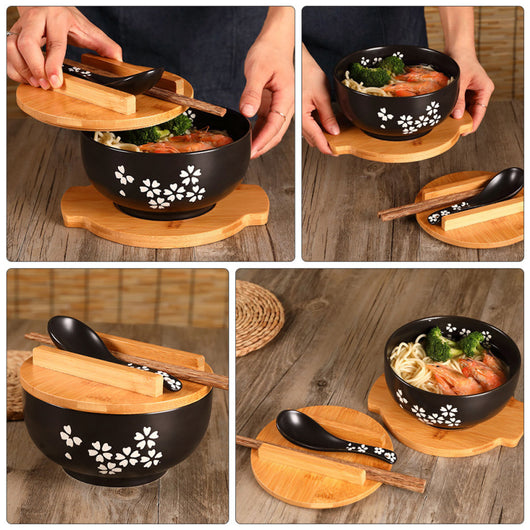 Tazón de Cerámica para Fideos y Arroz con Tapa Estilo Japonés - Image 6
