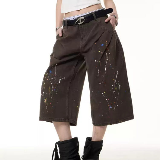 Shorts Denim Infantil Estilo Graffiti Paint-Splashing Verano Niño y Niña