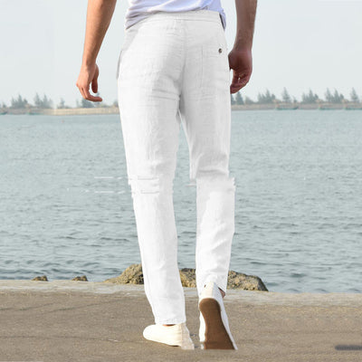 Pantalones de Lino y Algodón con Cintura Elástica Ajustable para Hombre