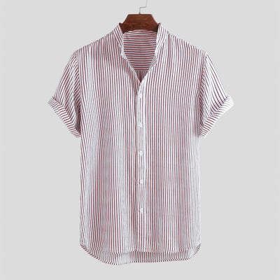Camisa Manga Corta Cuello de Pie Slim Fit para Hombre - Image 3