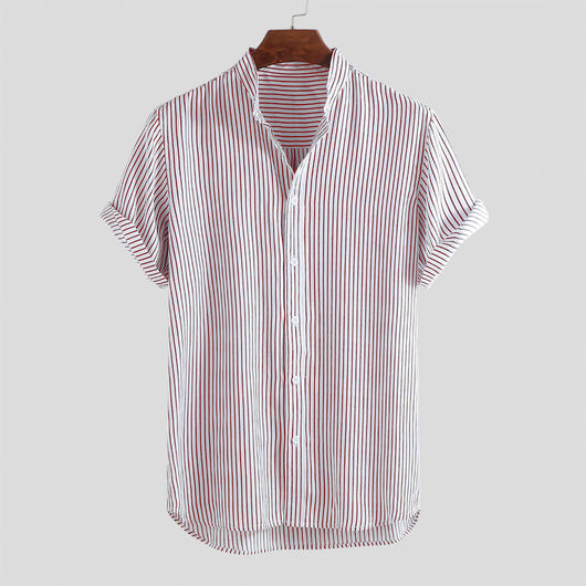 Camisa Manga Corta Cuello de Pie Slim Fit para Hombre - Image 3