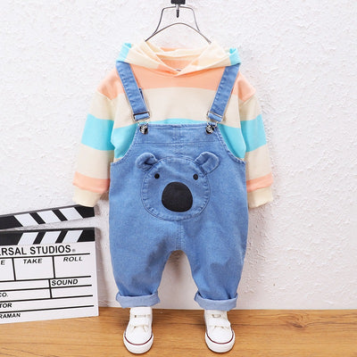 Overol Denim con Suéter Rayado y Capucha para Niños - Image 9