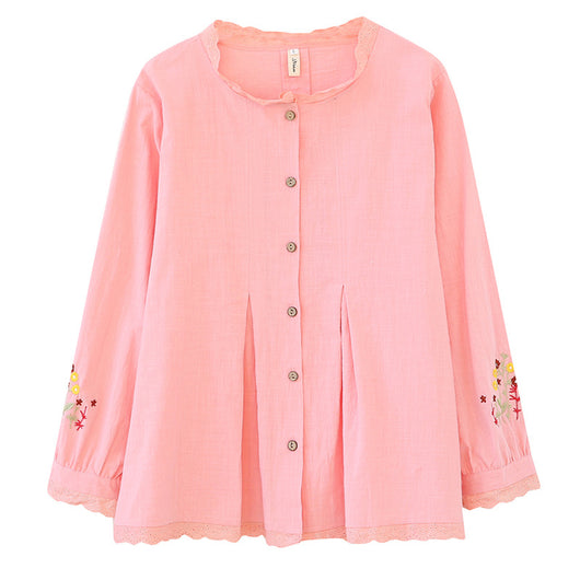 Blusa Oversized con Encaje Bordado en Cuello y Mangas Largas - Image 7