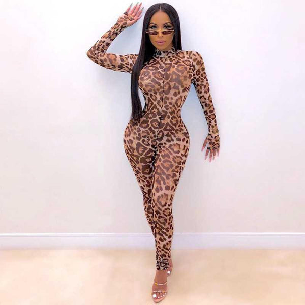 Jumpsuit Estampado Leopardo Ajustado Sexy para Mujer