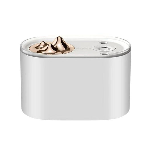 White portable humidifier with rose gold mountain-shaped mist outlet, 1000ml capacity, and compact design. - Image 9