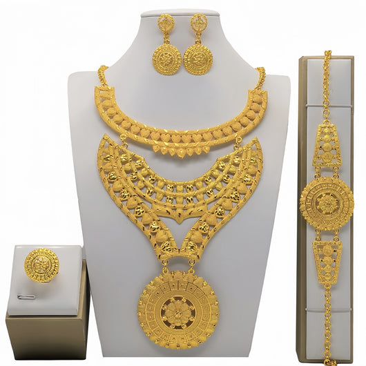 Conjunto de Joyería Árabe Dorada para Novia - Collar, Pulsera, Aretes y Anillo - Image 20