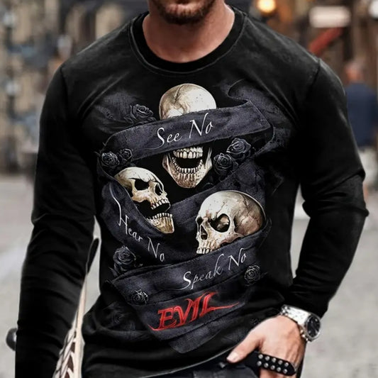 Playera Hombre Estilo Retro 3D Hip-hop Oversize Manga Larga Cuello Redondo