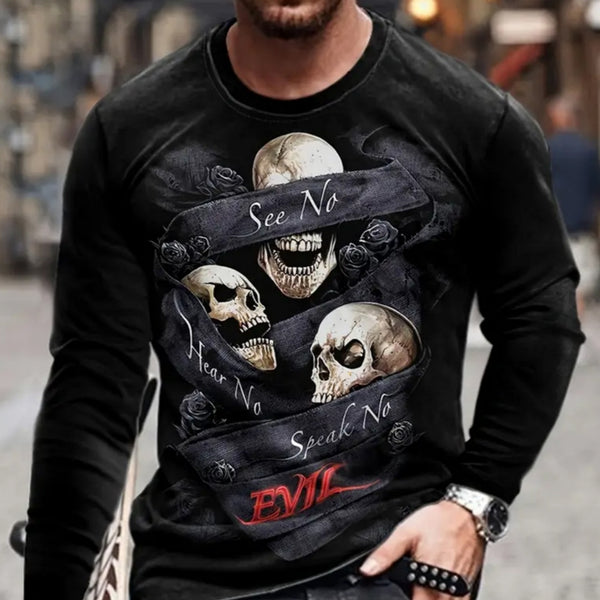 Playera Hombre Estilo Retro 3D Hip-hop Oversize Manga Larga Cuello Redondo