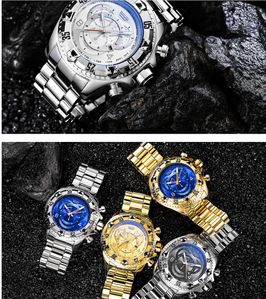 Reloj Deportivo Hombre Tres Ojos Luminoso Esfera Grande Acero Inoxidable