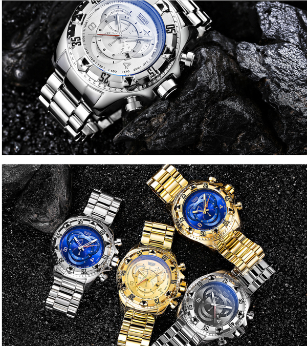 Reloj Deportivo Hombre Tres Ojos Luminoso Esfera Grande Acero Inoxidable