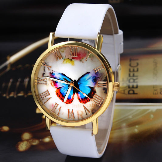 Reloj Pulsera Mariposa Escala Romana - Dorado Elegante Unisex