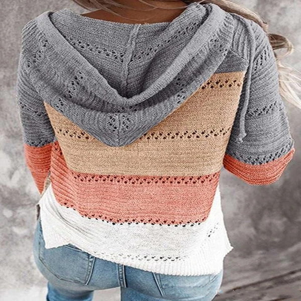 Suéter Hoodie Rayado con Paneles y Cierre
