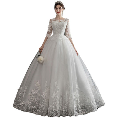 Vestido de Novia Asimétrico con Encaje y Manga Slim