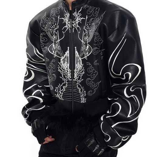 Chaqueta de Cuero Corta con Bordado en Espalda - Image 12