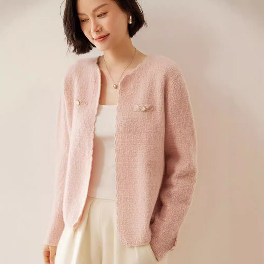 Cardigan de Cachemira Estilo Chanel - Tejido Suelto Cuello Redondo Manga Larga - Image 3