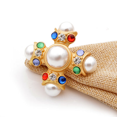Broche Cruz de Perlas de Vidrio Coloreado