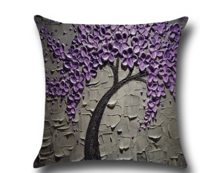 Funda de Cojín de Algodón con Pintura al Óleo Tridimensional - Árboles y Flores - Image 15