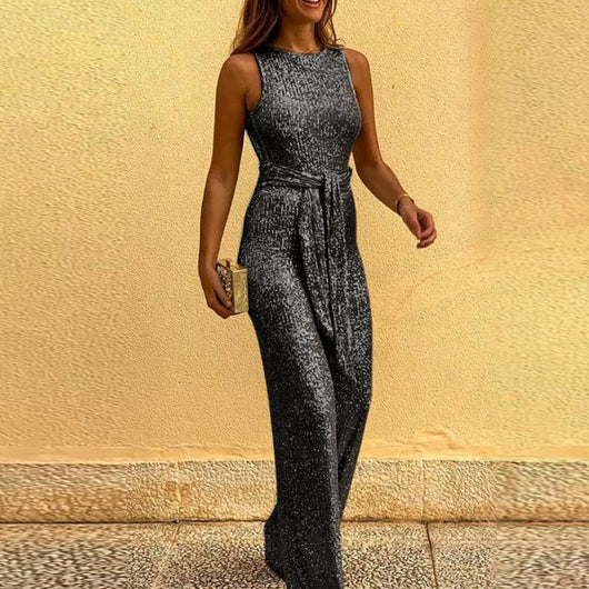 Jumpsuit Plateado sin Mangas con Lentejuelas - Image 3