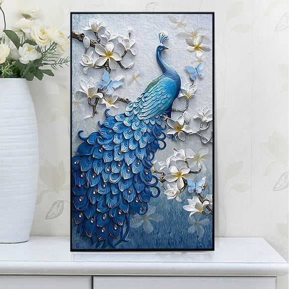 Cuadro de Diamantes 5D Pavo Real Azul - Pintura Decorativa para Porche