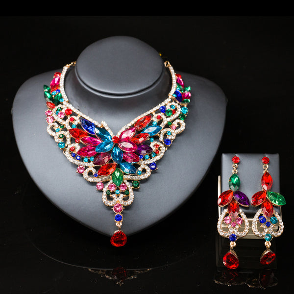 Conjunto de Collar y Aretes Nupcial Dorado con Diseño Exagerado - Aleación Premium