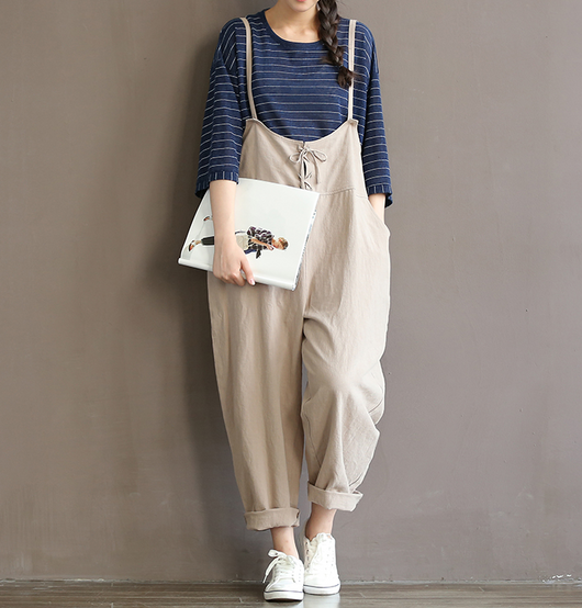 Pantalón Vintage de Algodón con Tirantes - Cintura Alta Estilo Literario - Image 7