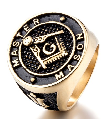 Anillo Masónico Acero Inoxidable 316L Chapado en Oro para Hombre