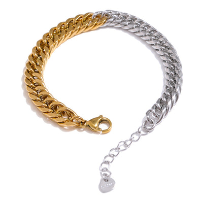 Collar y Pulsera Cadena Cubana Dos Tonos con Costura - Image 3