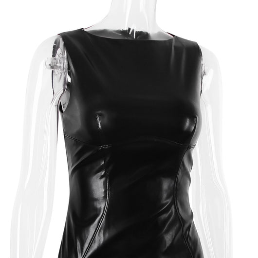Vestido Largo Elegante de Cuero PU Estilo Europeo Otoño con Abertura - Image 11