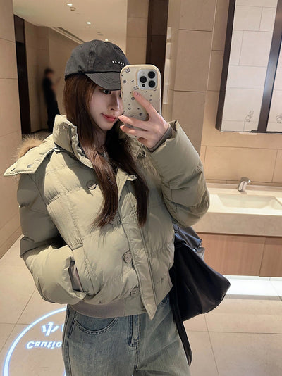 Chaqueta Corta Acolchada con Cuello de Pelaje para Mujer - Image 34