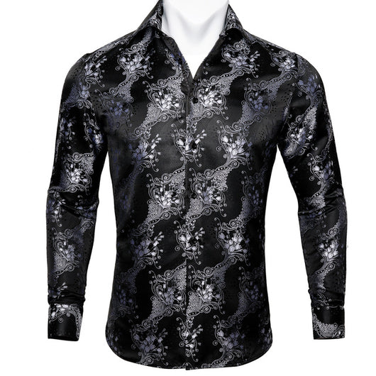 Camisa de Seda Estampado Paisley Azul Verdoso - Diseño Floral Sofisticado para Hombre - Image 41