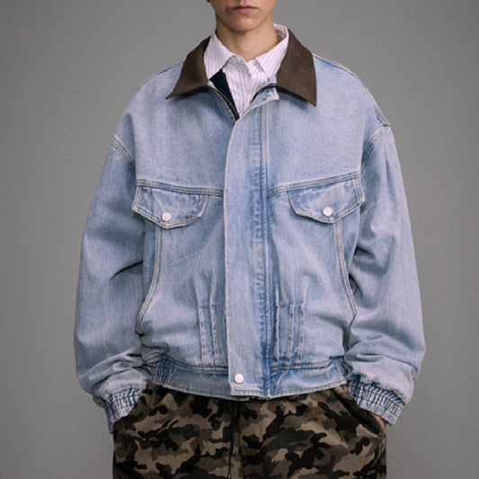 Chaqueta Denim Motociclista Holgada Deslavada para Hombre y Mujer