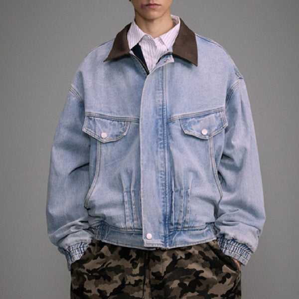 Chaqueta Denim Motociclista Holgada Deslavada para Hombre y Mujer