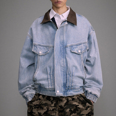 Chaqueta Denim Motociclista Holgada Deslavada para Hombre y Mujer