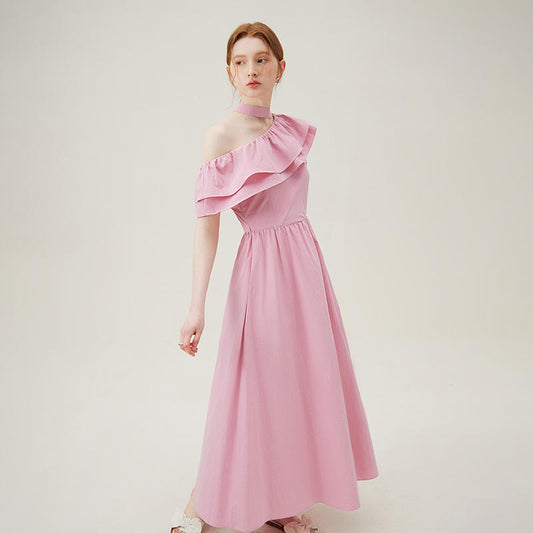 Vestido Halter de Volantes en Colores Sólidos para Mujer
