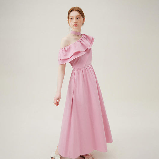 Vestido Halter de Volantes en Colores Sólidos para Mujer
