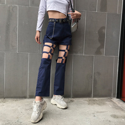 Overol Retro Hueco Cintura Alta Mujer - Pantalón Recto Holgado Estilo Europa - Image 4