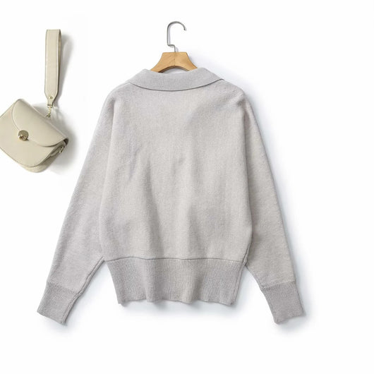 Suéter Polo Cuello V Manga Murciélago Lana Mezclada para Mujer - Image 9