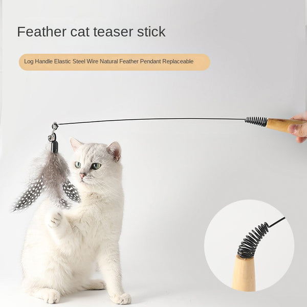 Juguete Interactivo para Gatos con Plumas y Campana - Cabezal Reemplazable