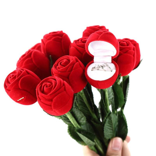 Anillo Rosa Roja Romántico en Caja de Regalo para Aniversario, Boda y Propuesta