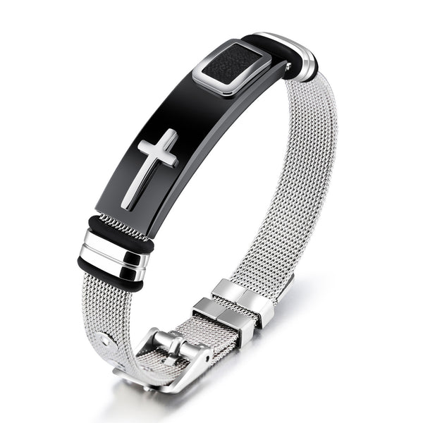 Pulsera de Malla de Acero de Titanio con Cruz Dorada para Hombre - Image 5
