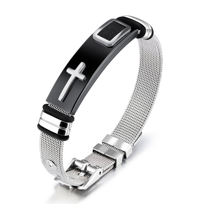 Pulsera de Malla de Acero de Titanio con Cruz Dorada para Hombre - Image 5