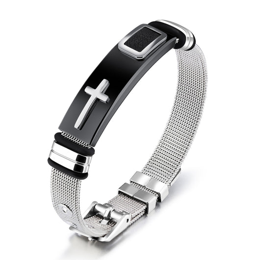Pulsera de Malla de Acero de Titanio con Cruz Dorada para Hombre - Image 5