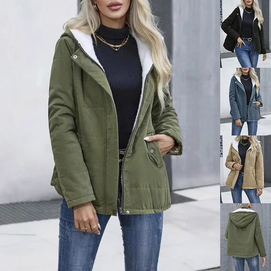 Abrigo de Invierno con Forro Polar y Capucha - Estilo Preppy Elegante para Mujer