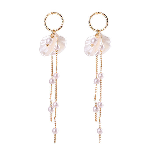Aretes de Perla con Flecos Largos y Cierre de Tuerca - Image 2