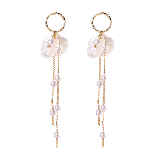 Aretes de Perla con Flecos Largos y Cierre de Tuerca - Image 2