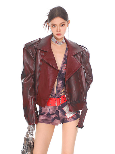 Chaqueta de Cuero Motociclista para Mujer con Cuello Alto - Image 15