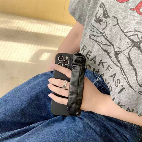 Funda de Cuero para Teléfono con Correa de Muñeca