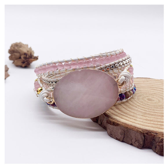 Pulsera Boho Tejida de Cuarzo Multicapas Artesanal